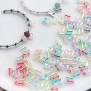 4x8mm 40/85pcs Iridescent Bamboo Glass Beads Loose Spacer Beads DIY Bracelet Necklace Earrings Handmade Jewelry Making Supplies
