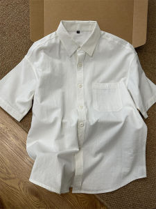 Pure White Short Sleeve Mens Casual Shirt Thin Summer Loose Workwear Half Sleeve Shirt Jacket Breathable Cotton Youth Fashion