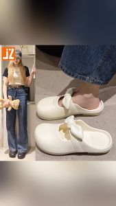 Baotou slippers women wear thick soles non-slip slip-on lazy half slippers flat French bow