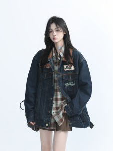 สไตล์มอเตอร์ไซค์ย้อนยุคอเมริกัน หลวม Fit ผู้หญิง เดนิม เสื้อแจ็คเก็ต ฤดูใบไม้ผลิ ฤดูใบไม้ร่วง ดีไซน์ Sense งานปัก ผ้าฝ้าย Blend เสื้อแจ็คเก็ต