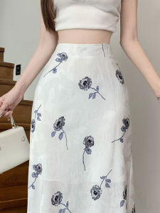 White Jacquard Chiffon Skirt Womens Summer Thin High Waist A- line Skirt Silm Drape Ice Silk Straight-leg Bodycon Dress