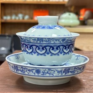 Đĩa Đựng Trà Gốm Sứ Tráng Men Xanh Trắng Họa Tiết Hoa Sứ Nhà Sản Xuất Trung Quốc Thủ Công Phong Cách Trung Hoa Cổ Điển