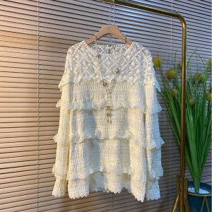plus Size Long Sleeve Lace Blouse Korean Style Loose Fit Base Layer Top for plus Size Women Fashionable Casual Wear