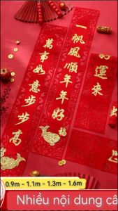 Bộ Liễn chữ cắt dán nhà trang trí Tết vải nĩ phủ kim sa