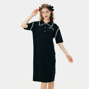 Fashionable Polo Collar Short Sleeve Dress Elegant Simple Style Womens Summer New Arrival NOISY TEDDY25 H-Line Midi Dress