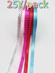 ริบบิ้นสติ๊กเกอร์ตกแต่งบ้านแฮนด์เมดบรรจุภัณฑ์ของขวัญระดับพรีเมี่ยมจุดทองริบบิ้นผ้าลูกฟูก10มม. 3/8นิ้ว25หลา/ชุด