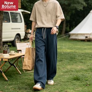 NEW BOLUNE | Tencel Linen Summer Slim Straight Leg Men Pants