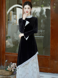 New Chinese Style Velvet Cheongsam Dress Improved Design Sensation Midi Skirt Long Sleeve Warmth Autumn Winter New Arrival