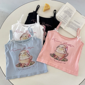 B1T1 Cutie Bunny Hottie Camisole Top Bow Knot Printing Sweet Chest Padded Croptop.OOTD
