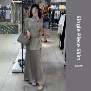 YUEZHONGWEI | Loose Fit V-Neck Ice Silk Short Sleeve Knitwear Women Summer Design Sense Waist-Cinching Top Korean Style Commute Fashion