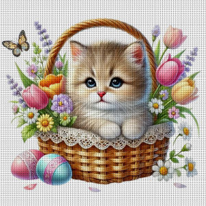 Spring Kitten Cross Stitch Kit DIY 11CT Embroidery Home Wall Decor Gift Handmade Material Frameless Semi-Finished 36×36cm