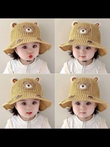 2-in-1 UV Protection&Breathable Baby Kids Bucket Cute Bear Childrens Sun Hat for Girls and Boys