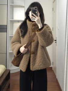 SHANGSHA | Elegant Non-Collision Design Double-Sided Wearable Camel Color Sheepskin Jacket Summer