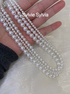 Pure Silver Pearl Necklace Womens Fashion Jewelry Simple Elegant Artificial Australian White Pearls Sweater Chain Layering