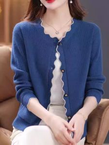 ผู้หญิง ผ้าขนสัตว์ถักเปิด คาร์ดิเกน ฤดูใบไม้ผลิ ฤดูใบไม้ร่วง หลวม เสื้อแจ๊กเก็ตสีบริสุทธิ์บางสไตล์น้ําหอมขนาดเล็ก เสื้อแจ็คเก็ต สไตล์เกาหลี เดินทาง