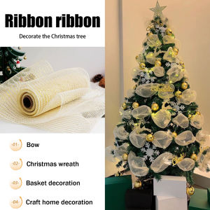 [Chinatera Malll]2 Rolls Deco Mesh Rolls Metallic Foil Mesh Rolls Christmas Mesh Ribbon for Wreath Swags and Christmas Tree Decoration