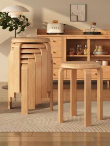 Rustic Chinese Style Wooden Stool Home Use Stackable Dining Room Solid And Durable Living Room round Spare Stool for Hall