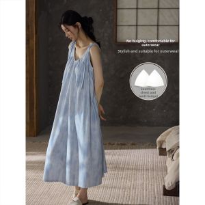 Cotton Cool Summer Sleeveless Sleep Dress with Padded Support
