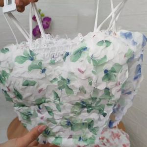 Crop Top With Cup Bra Motif Bunga Import Fit S-L / Atasan Crop Wanita Motif Bunga Bunga