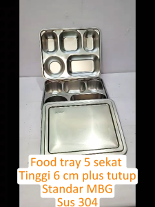 Food tray Food pan Lunch box tutup Standart MBG SUS 304 tinggi 6 Cm Ready Banyak
