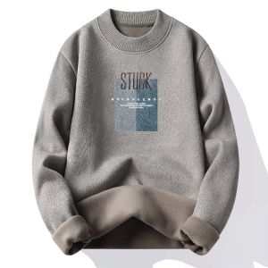 Áo Len Dệt Kim Dày Thời Trang Nam Mùa Thu Đông Màu Trơn Cổ Tròn Dáng Rộng Thoải Mái Thường Ngày Bằng Vải Polyester