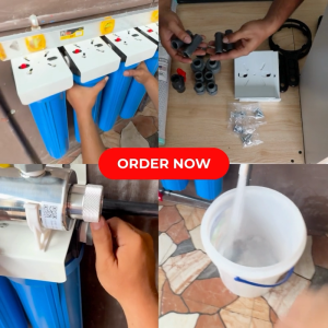 4 Stage 20" Slim Type Whole House Water Filtration System with 6GPM 25W UV Light UPVC Fittings