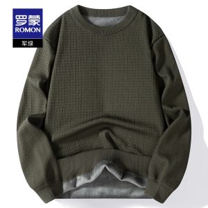 Lorom Mens Knitted Sweater Fleece Lined Thickened Overhead round Neck Base Layer Warm Winter New Style Fashion Urban Mens Wear