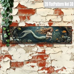 CIFbuy | Mermaid Tin Sign 2D Wall Art Vintage Metal Painting 15.75 Inch Rustic Home Decor Cafe Farmhouse Unique Gift