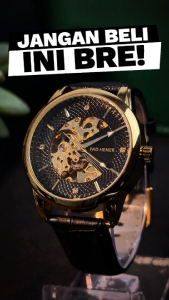 PAD HENER Draken Jam Tangan Pria Automatic Tanpa Baterai Gold Straps Kulit Free Box