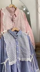 PROMO CUCI GUDANG| BELI SATU GRATIS SATU BAJU KEMEJA WANITA TERBARU/ KEMEJA SALUR KOMBINASI BRUKAT LENGAN PANJANG