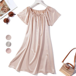 Heavy Weight Short-Sleeved Silk Nightdress Thickened Silk Dress Silk Satin Girls Dress Home Wear Summer New Arrival