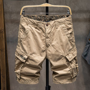 Casual Loose Mens Workwear Shorts Summer Thin American Trendy Brand Mid-Pocket Decorated Washed Cotton Polyester Spandex Blend Five-Quarter Length