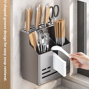 ที่ใส่เครื่องใช้ในการรับประทานอาหารตะเกียบชั้นแขวนอุปกรณ์ในครัวมีดมีดช้อนส้อมอเนกประสงค์ที่วางมีดมีดชั้นเก็บของ