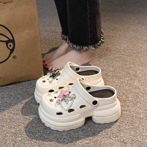 EVA Thick Bottom Clog Shoes Womens Workwear Summer High Heel Increase 2025 New Style Casual Cartoon Pattern Slip-On Shoes