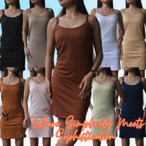 Ladies Comfy Body-Hugging Spag-Strap Cotton Spandex Stretchy Kamison Above Knee Length( 1XS to XL)