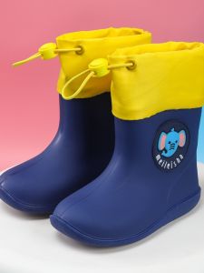 Kids Drawstring Waterproof Rain Boots Boys and Girls Cute Cartoon PVC Non-Slip Comfortable Knee Socks Rain Shoes Fleece-lined Rain Boots