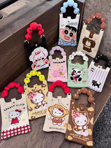 Dopamine Color Knitted Mobile Phone Bag New Cartoon Handbag Crossbody Shoulder Bag Versatile Small Size Polyester Material