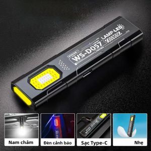 Đèn Pin LED Đa Chức Năng Có Thể Sạc Lại USB Đèn Pin Làm Việc Mạnh Mẽ Cho Cắm Trại Ngoài Trời Đèn Pin Bỏ Túi Màu Đen Chống Nước