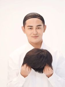 Wig pria rambut asli kepala blok isi ulang wig pria bagian isi ulang tak terlihat tanpa jejak botak maikling buhok pembuatan ulang selebriti internet