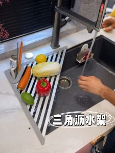 Lightweight Foldable Kitchen Sink Triangle Rack Drain Shelf Modern Simple Style Aluminum Alloy Bowl Utensil Storage Organizer