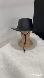 หมวกคาวบอย หนัง PU American Style ทรงวินเทจ มีเชือกคล้องคอ 05-X11