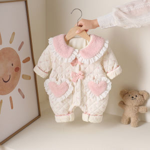 Korean Style Baby Clothes Autumn Winter Outfit Girls Fleece Lined Cotton Romper Suit for Outdoor Warmth Polyester Fiber