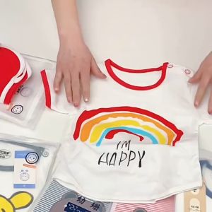RAFF Kids Boy Girl Rainbow Clothing Baju Budak Cotton Short Sleeve Suits Children T-shirt+Short Pants Clothing Set