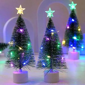 17cm LED Luminous Mini Christmas Tree Small Pine Tree Light Desktop Christmas Holiday Gifts with Multicolor Star String Lights