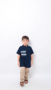 Littlebee Mustofa Navy - Setelan Koko Anak [Size 1-5 Thn] Baju koko Kaos Laki-laki