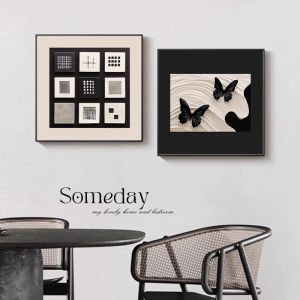 Modern Simple Restaurant Decorative Painting Butterfly Table Wall Mural Black White Abstract Living Room Hanging Artwork