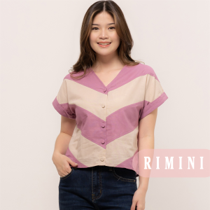 RIMINI - Atasan Remaja Blus Holiday Berlengan XS-XL - Sofea Stripes Two Tone Top CC27512