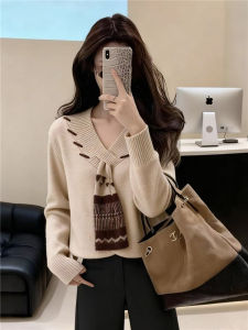 Color Block V-Neck Long Sleeve Knit Sweater