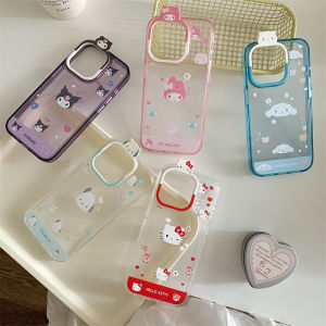 INS Cute Cartoon Sanrio Lens Frame for Apple 16promax Phone Case Iphone15 New Arrival 13 Womens 14pro Stylish Creative 12pro Transparent All-Inclusive Drop-Resistant Protective Case