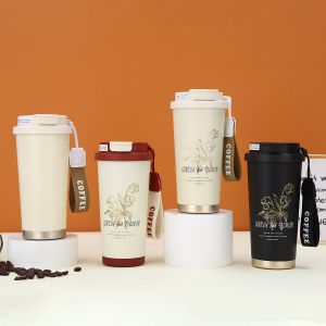 500ML Stainless Steel Straw Cup for Women High Aesthetic Value Cold Proof Coffee Cup Water Bottle Luxury Double Drink Usage